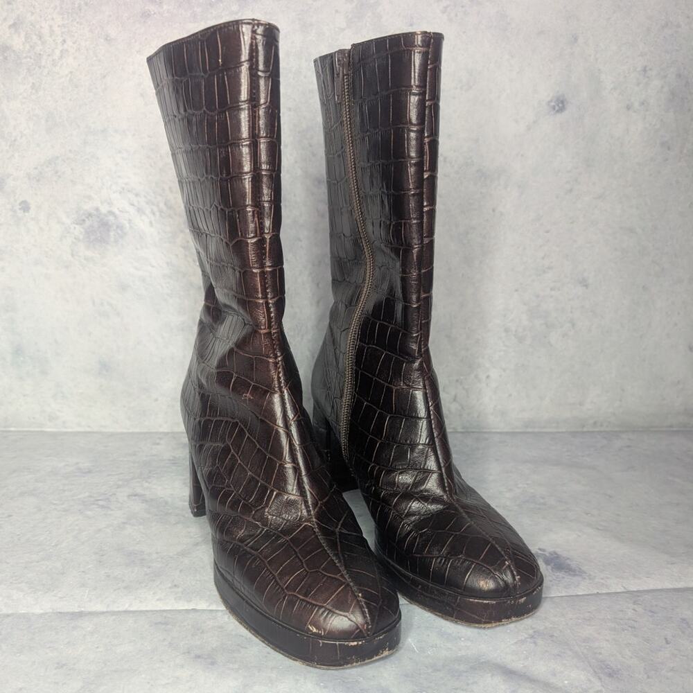 Miista Carlota Mahogany Croc Ankle Boots, Size 38 - Picture 5 of 13
